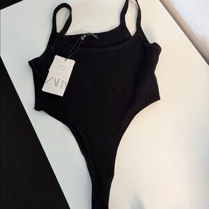 Zara Black Ribbed Bodysuit